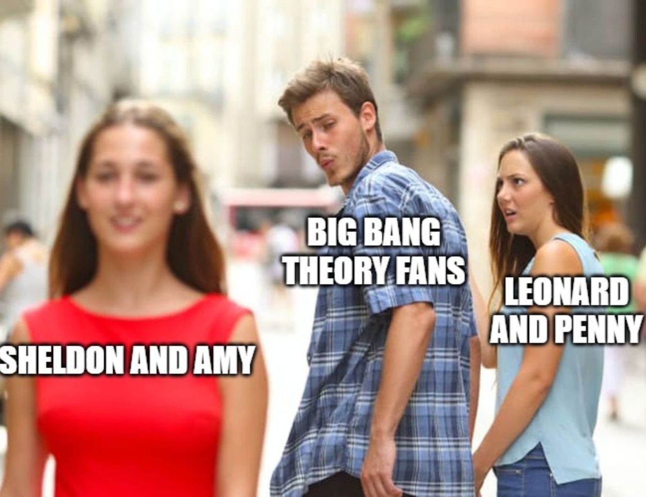 Distracted boyfriend meme on Big Bang Theory (1)
