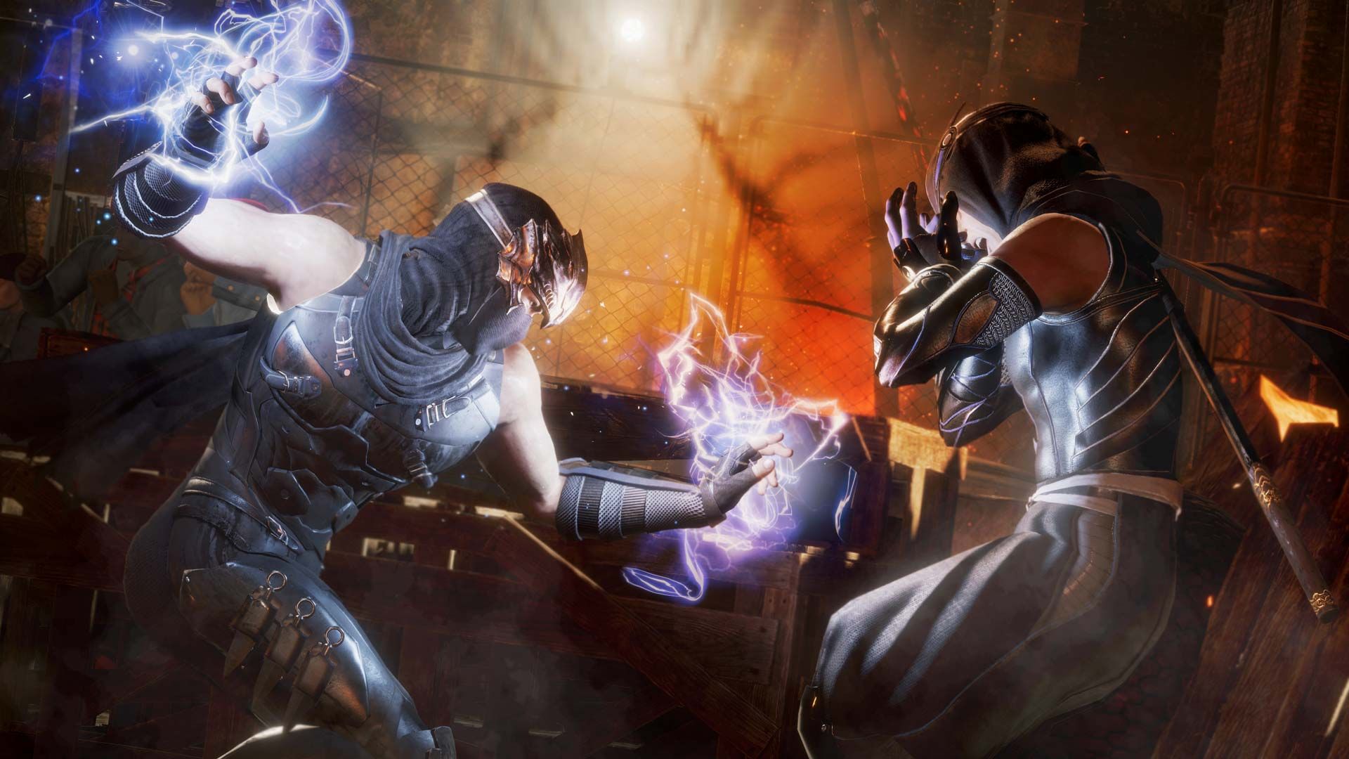 Ninja Ryu is seen fighting an opponent in Dead or Alive 6 as lightning forms around his hands and his opponent retreats. 