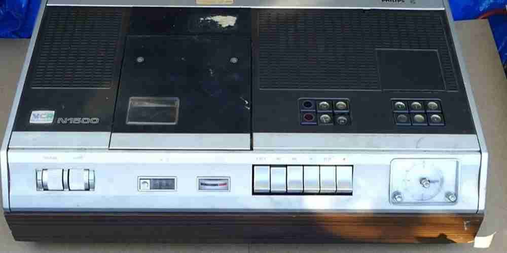 An early silver VCR called the Phillips N1500.
