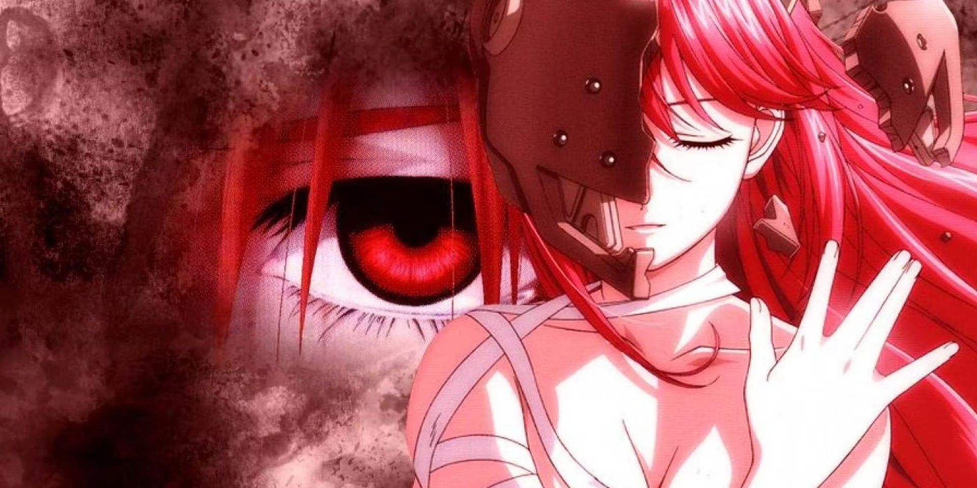 An image of Lucy from Elfen Lied being freed from her restraints before enacting her plan to eliminate mankind.