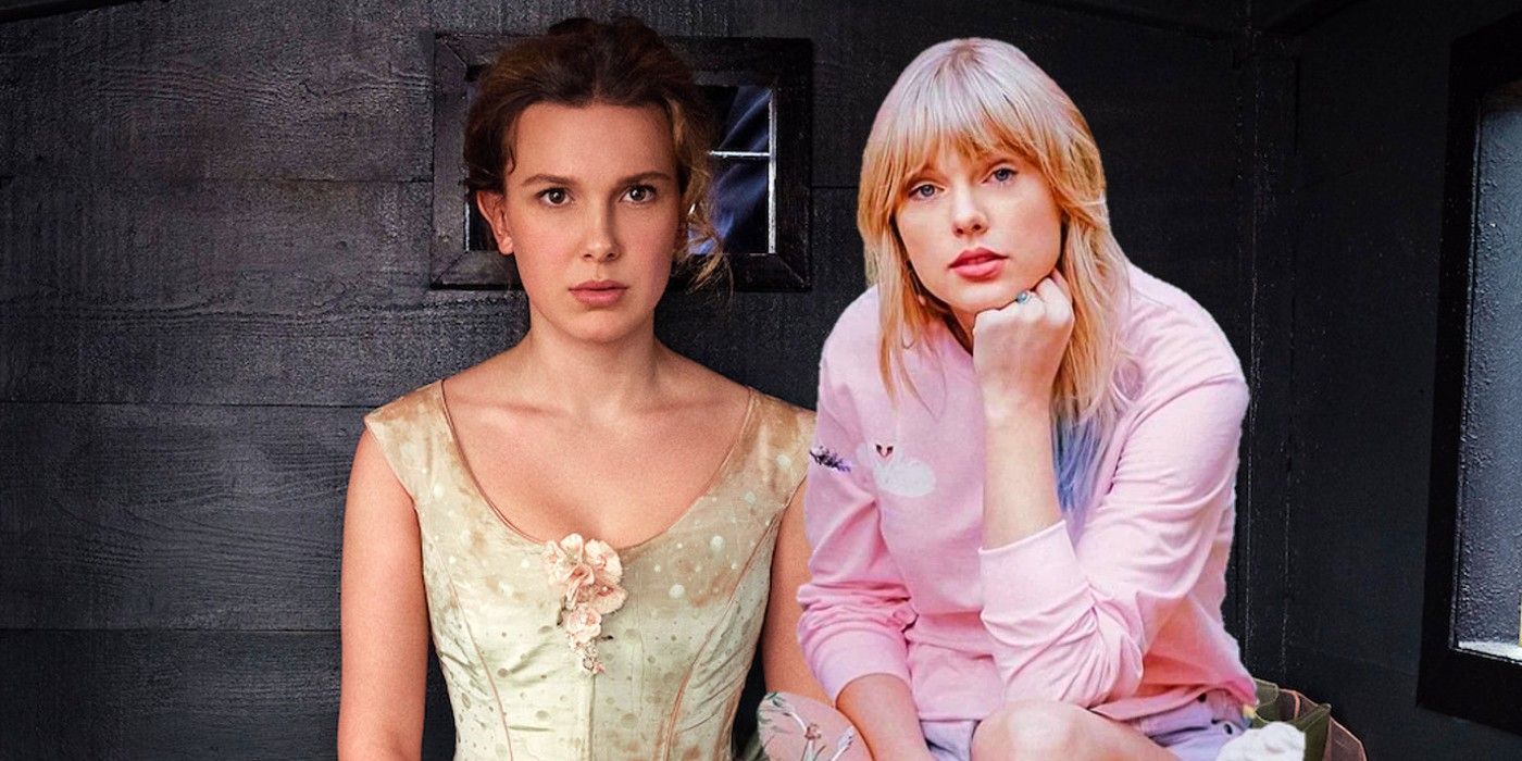 Millie Bobby Bown as Enola Holmes and Taylor Swift