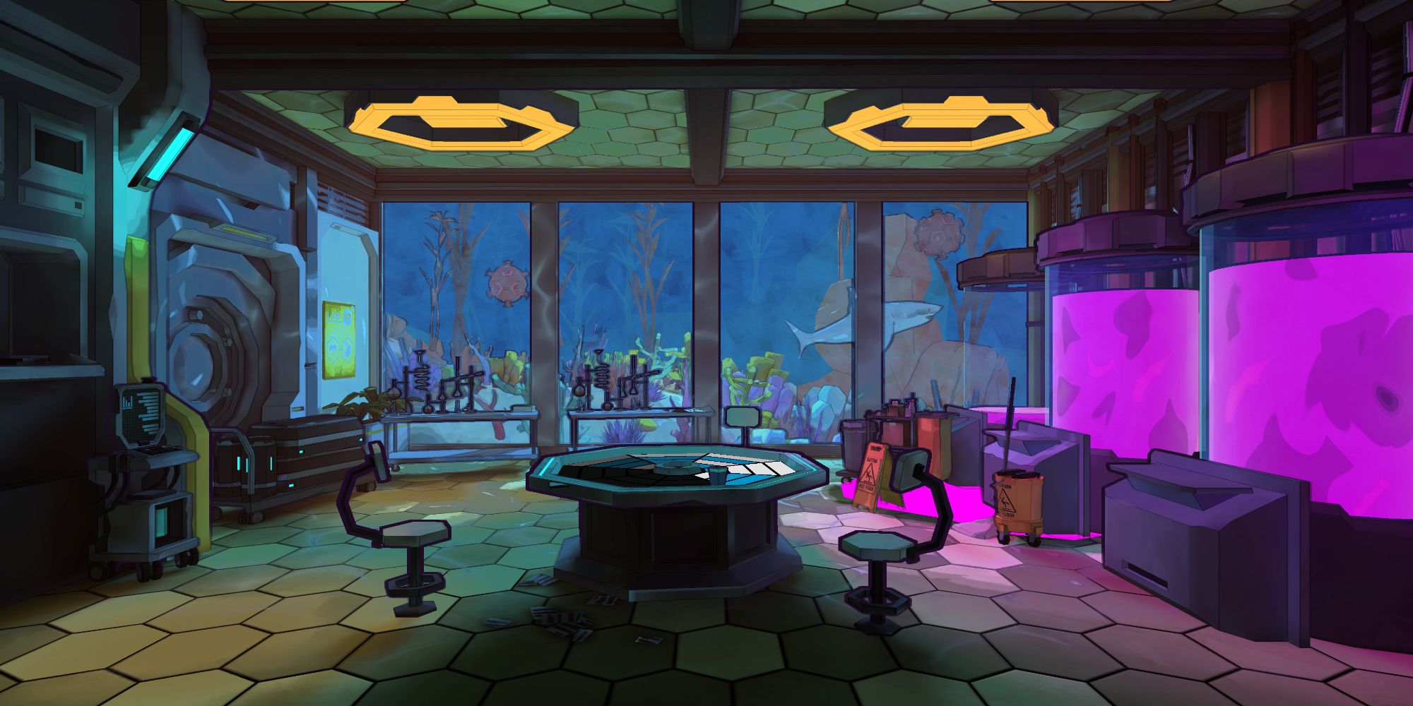 Escape Academy- Escape From Anti-Escape Island DLC Review aquarium and mysterious tanks inside a secret facility