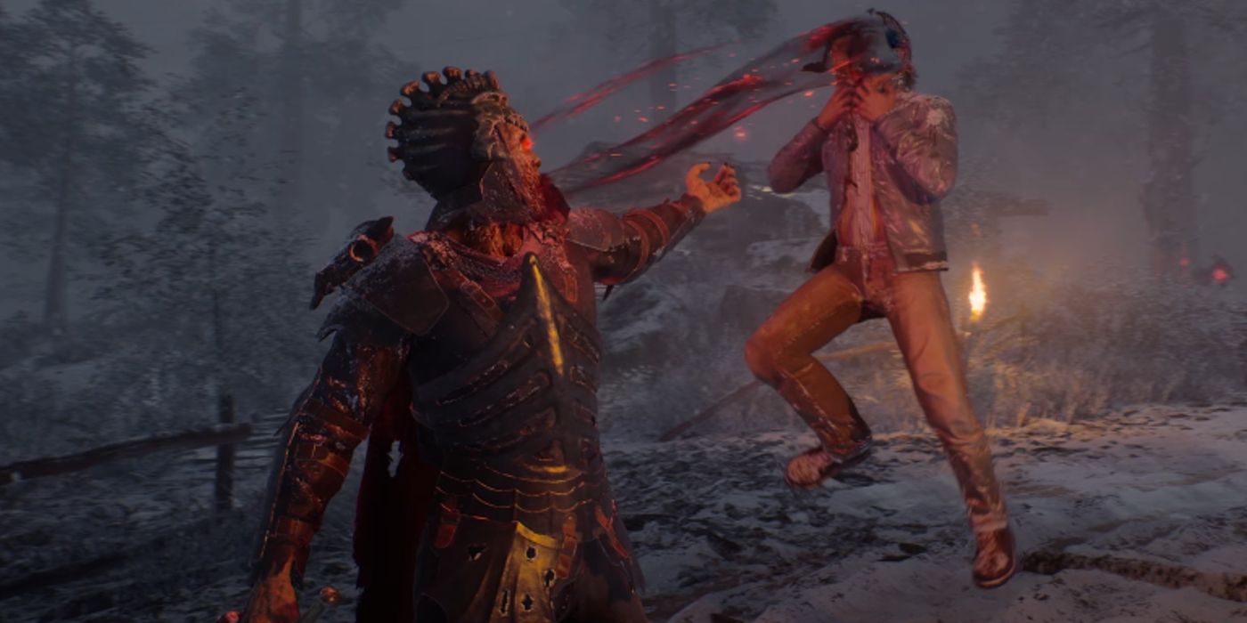 A Kandarian Demon attacking a survivor in Evil Dead The Game
