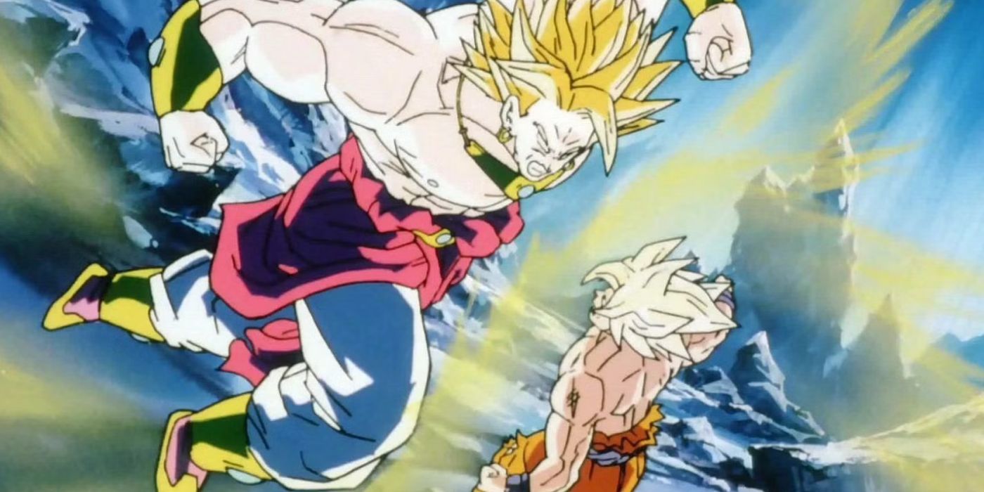 Dragon Ball Z fight scene between Broly and Goku.
