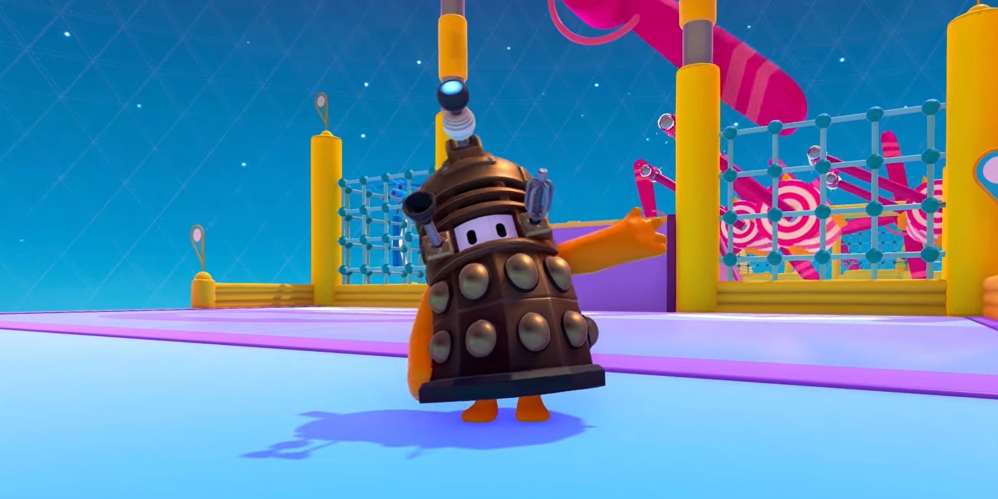 An image of a player dressed as a Doctor Who Dalek in Fall Guys