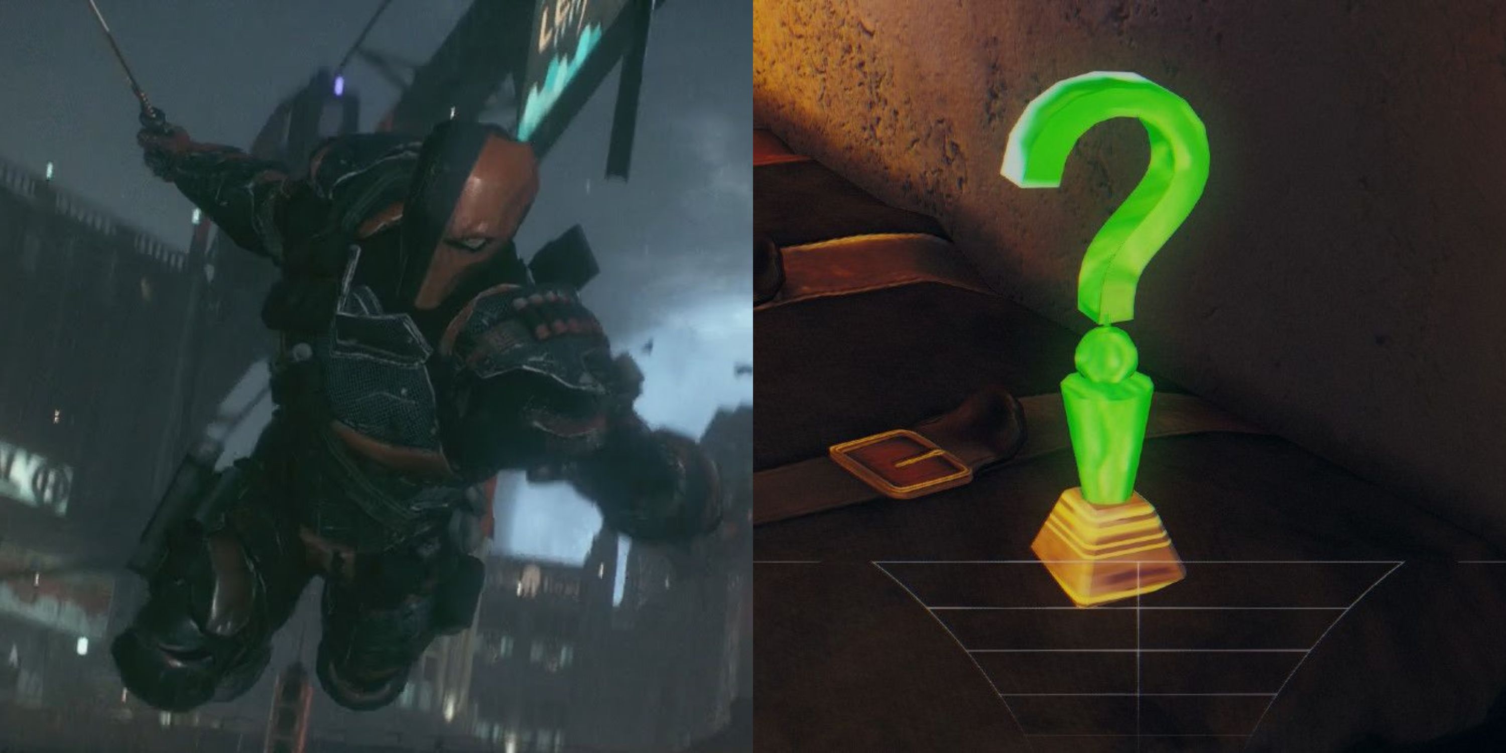 Featured image Deathstroke fight in Arkham Knight and a Riddler Trophy in Arkham Asylum