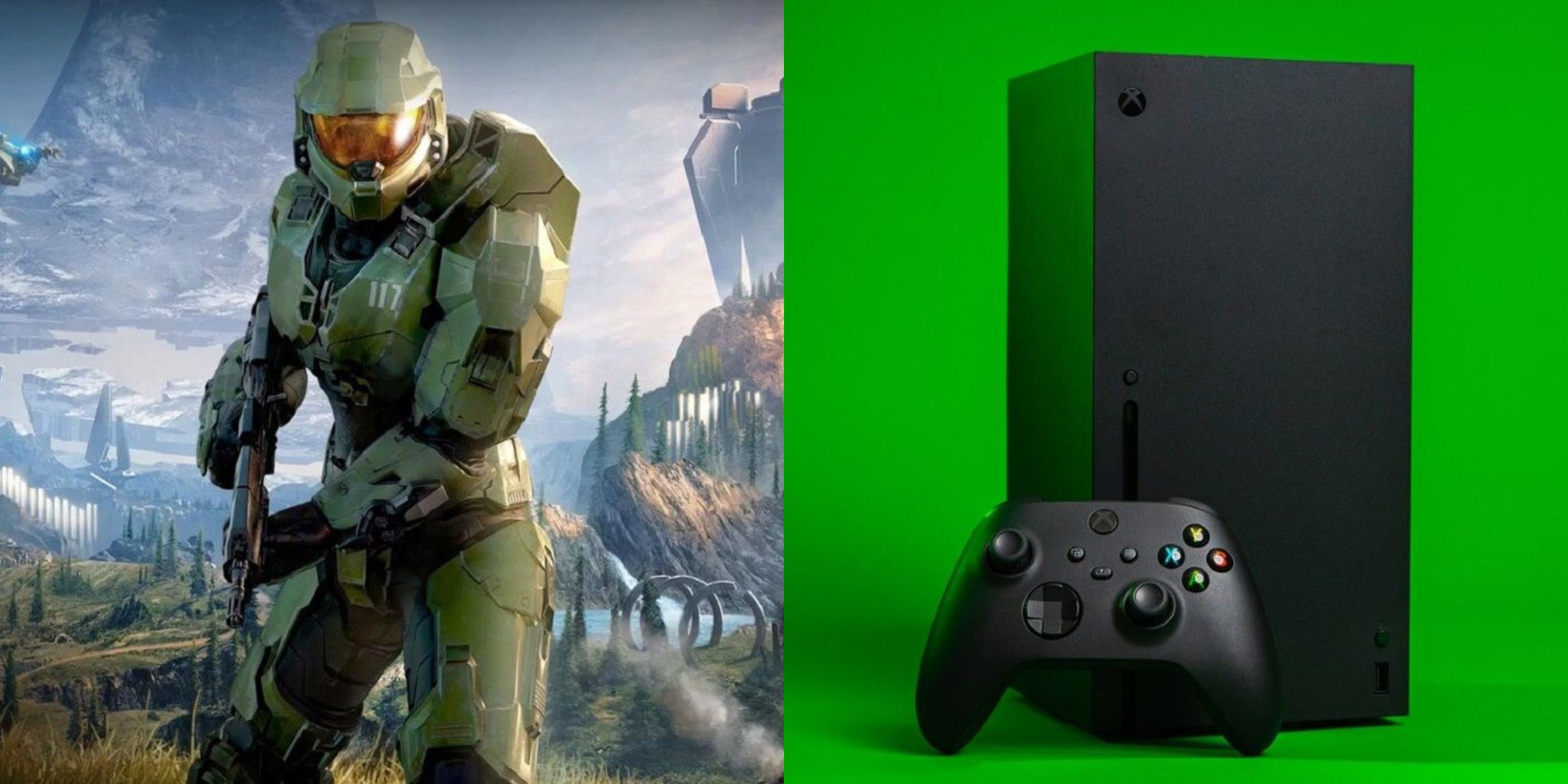 Featured image split Master Chief on the cover of Halo Infinite and an Xbox Series X