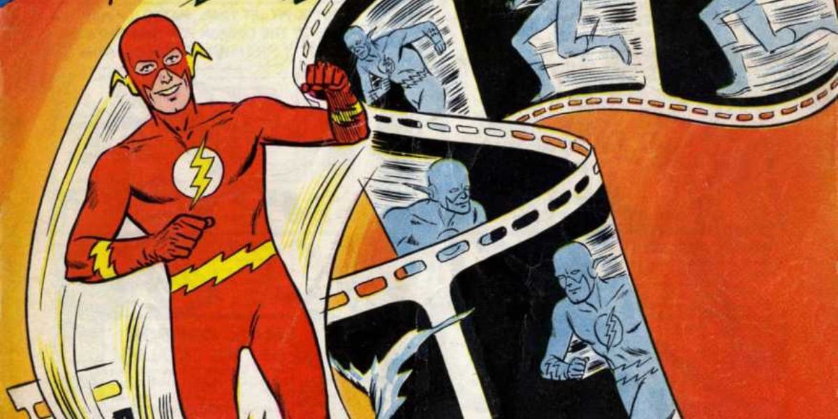 Barry Allen runs out of a film strip from DC Comics