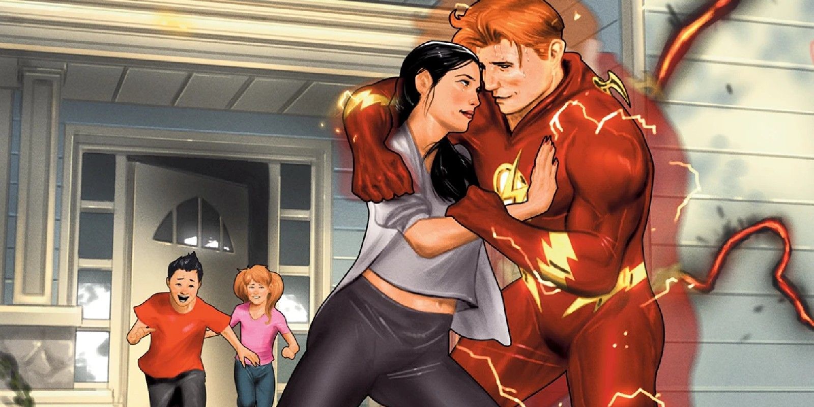 Flash Wally West Hugging Linda Park with Kids in Background