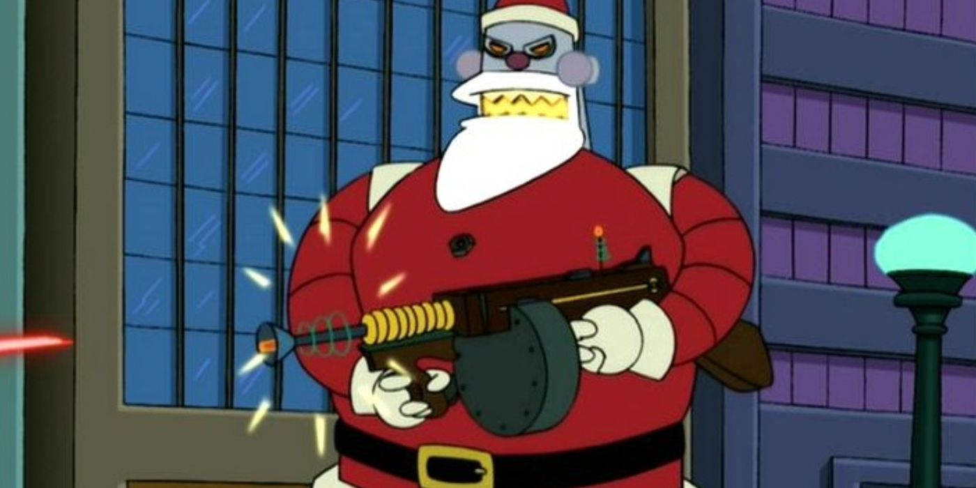 A robot santa firing a gun in a Futurama Christmas special. 