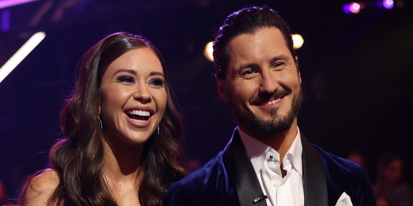 Gabby Windey and Val Chmerkovskiy smiling on Dancing With The Stars (DWTS)