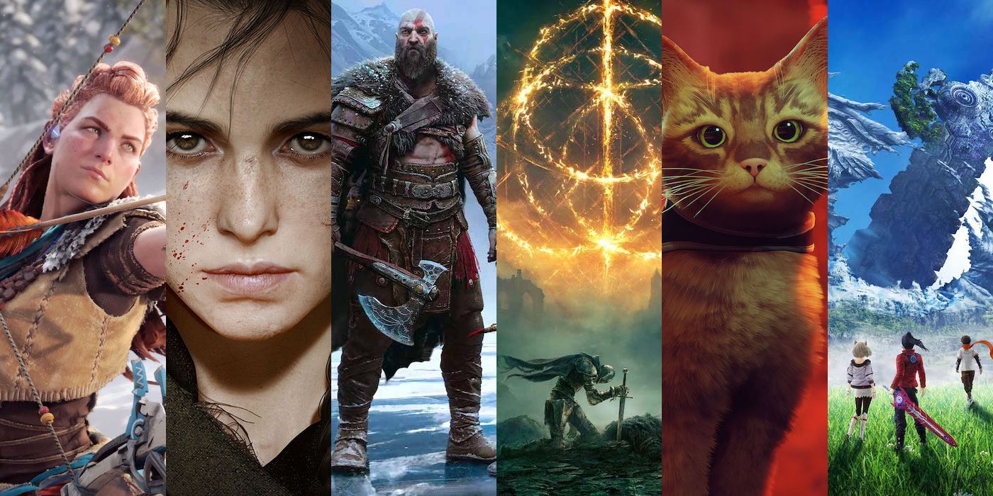 Game of the Year 2022 nominees Horizon Forbidden West, A Plague Tale Requiem, God of War Ragnarok, Elden Ring, Stray and Xenoblade Chronicles 3