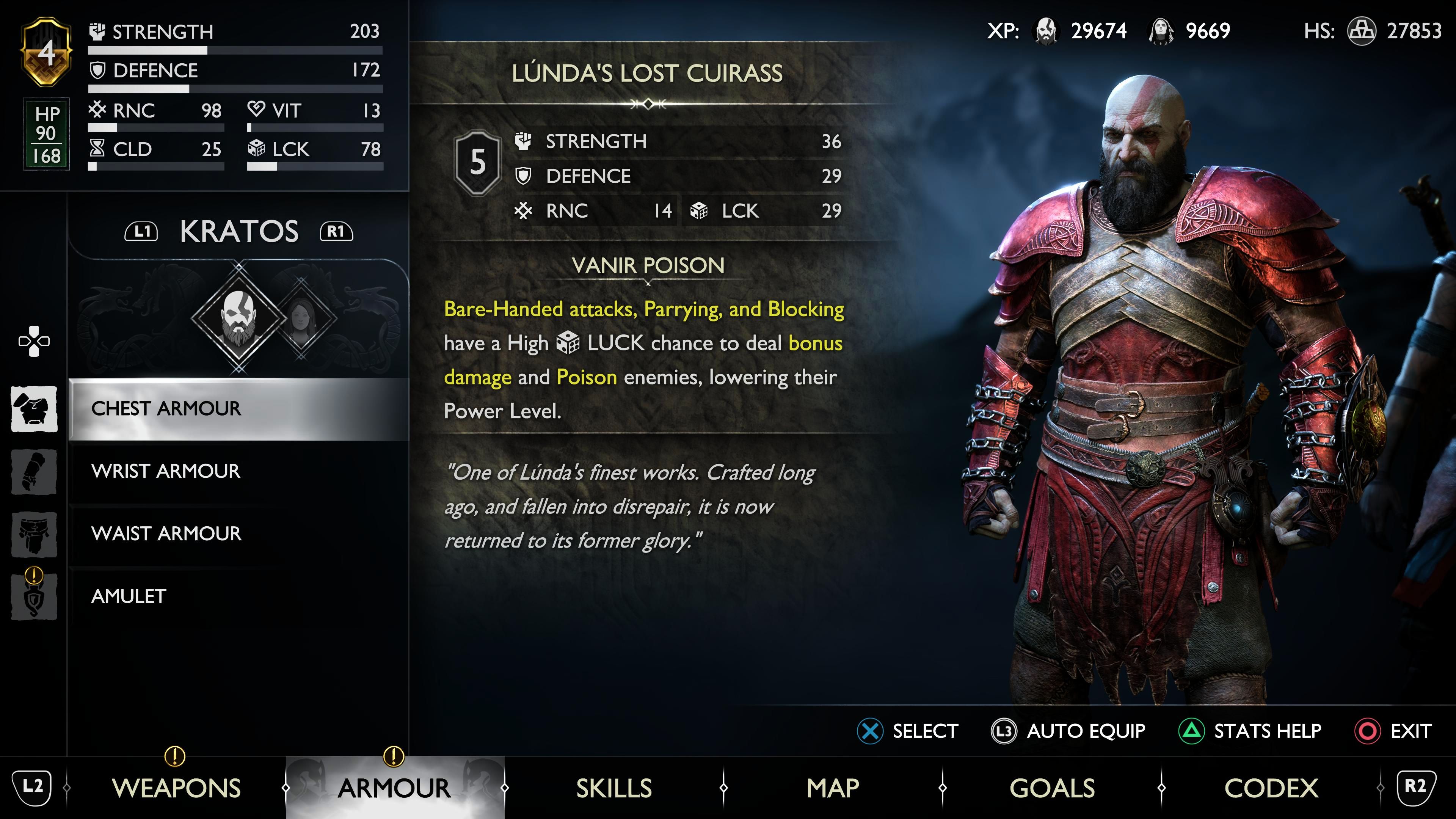 God of War Ragnarök Kratos Vestindo o Conjunto de Armadura Perdido de Lunda Completo