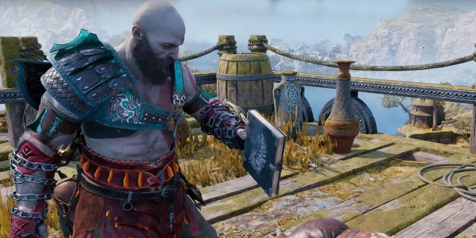 An image of Kratos collecting a Kvasir poem in God of War Ragnarok