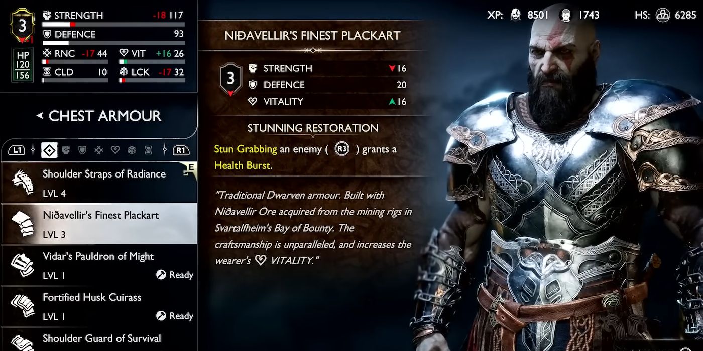 The God of War Ragnarok armor menu
