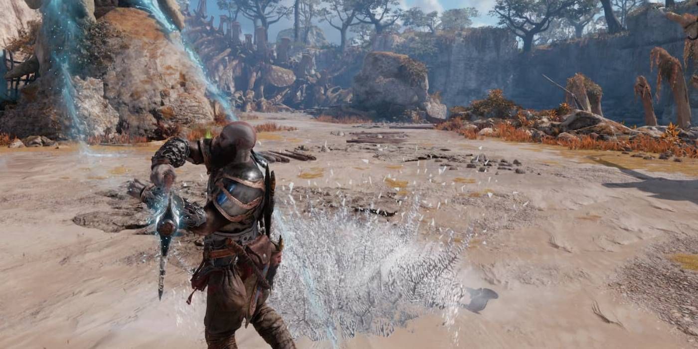 God of War: Ragnarok Kratos Using Heavy Runic Attack with Leviathan Axe Fog of Frimbulwinter