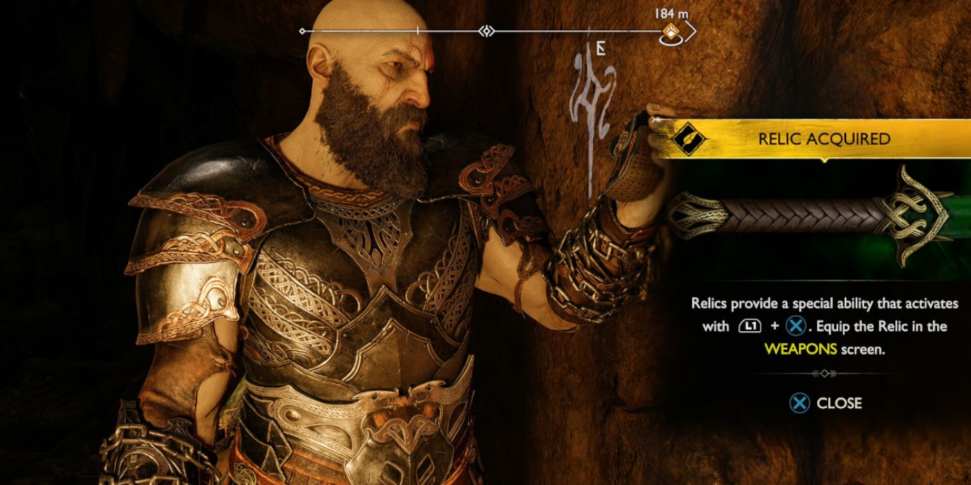 Kratos Finding a Relic in God of War: Ragnarok