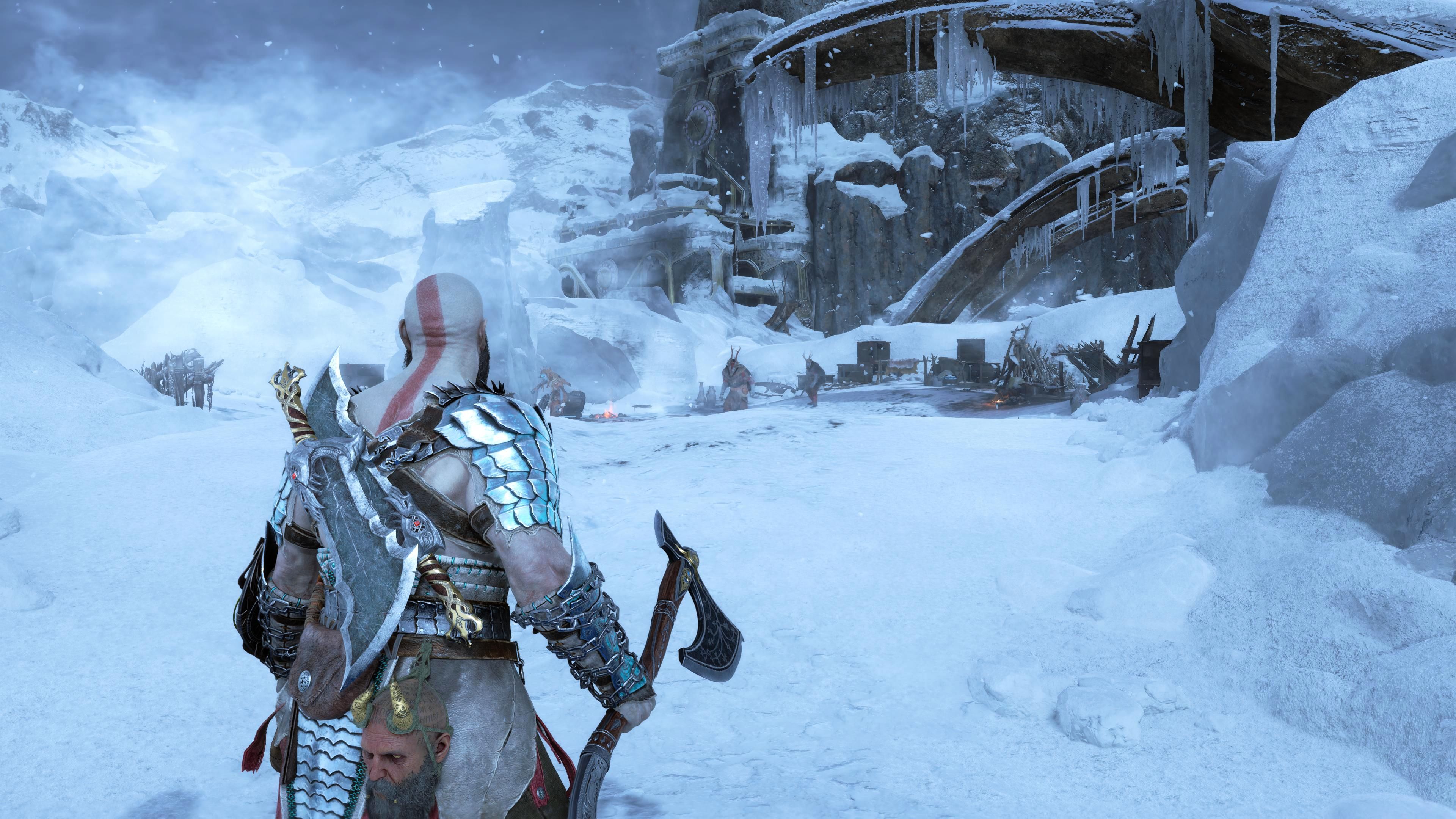 God of War Ragnarök Kratos Attacking Raiders At Raider Fort In Midgard's Lake Of Nine