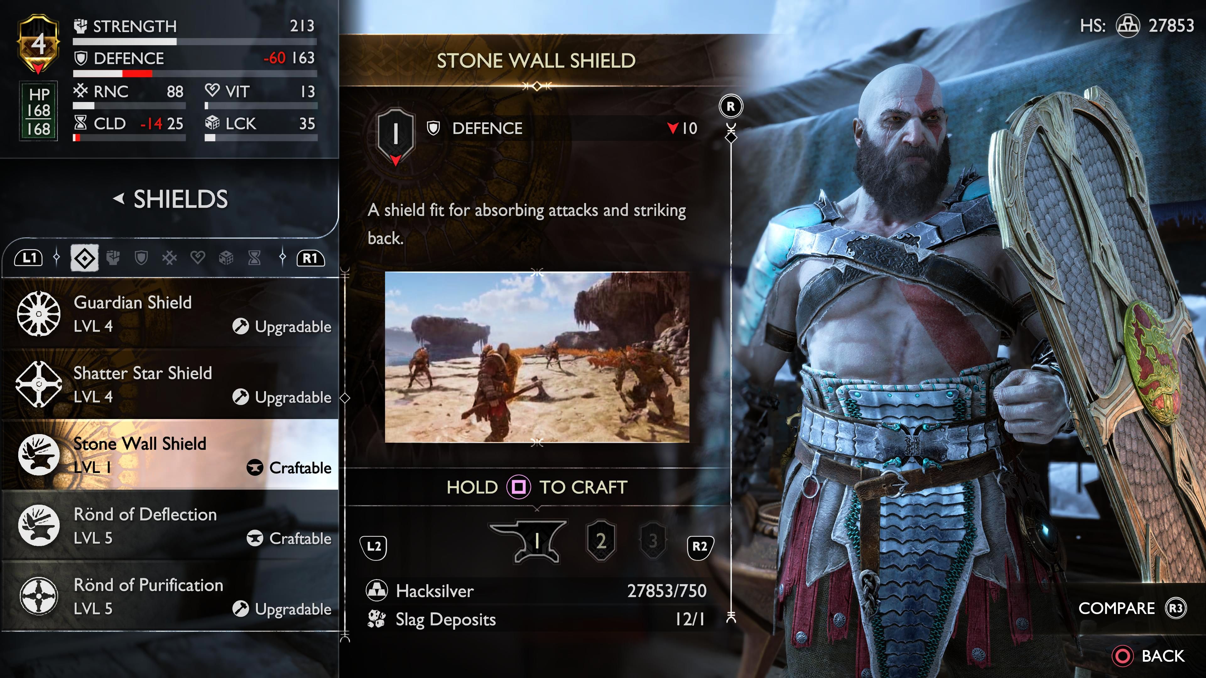 God of War Ragnarök Kratos Holding Stone Wall Shield