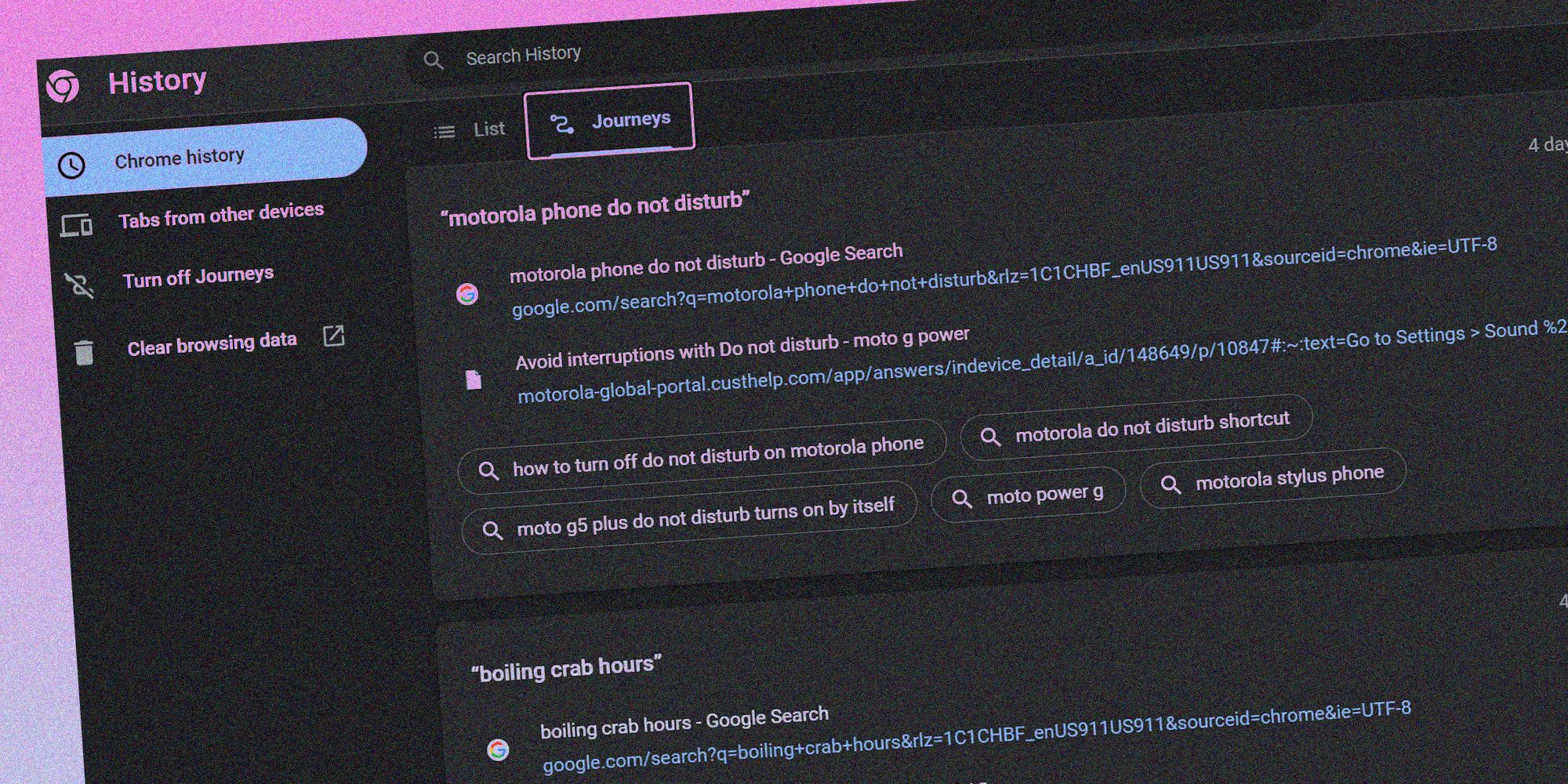 Google Chrome Journeys tab