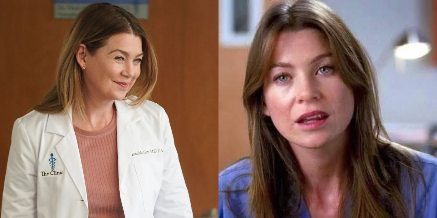 Split image of Meredith Grey on Grey's Anatomy