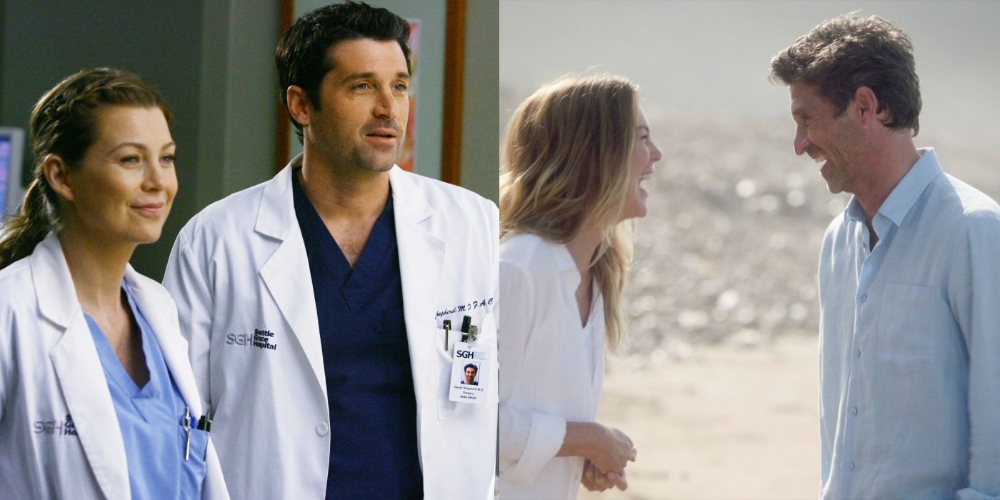 Split image of Derek and Meredith on Grey's Anatomy
