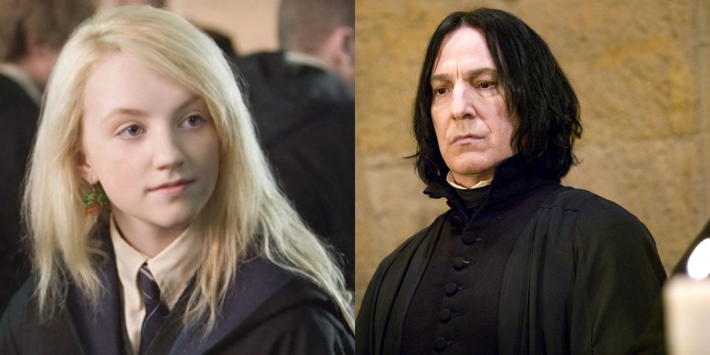 Split image of Luna Lovegood and Severus Snape in Harry Potter