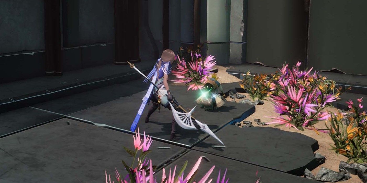 Harvestella Conellu and a player in a dungeon.
