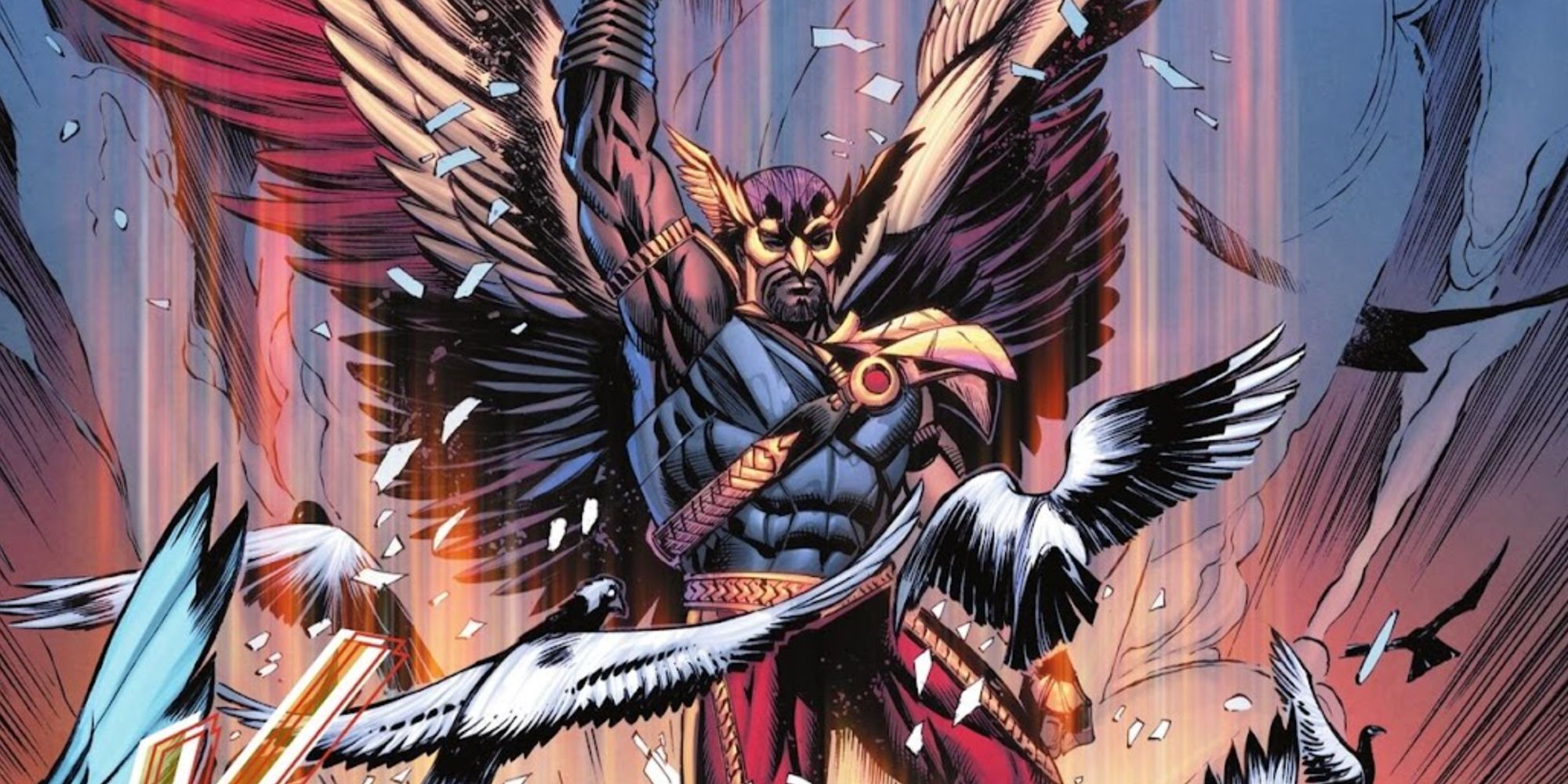 Hawkman flying through a roof in The Justice Society Files Hawkman #1