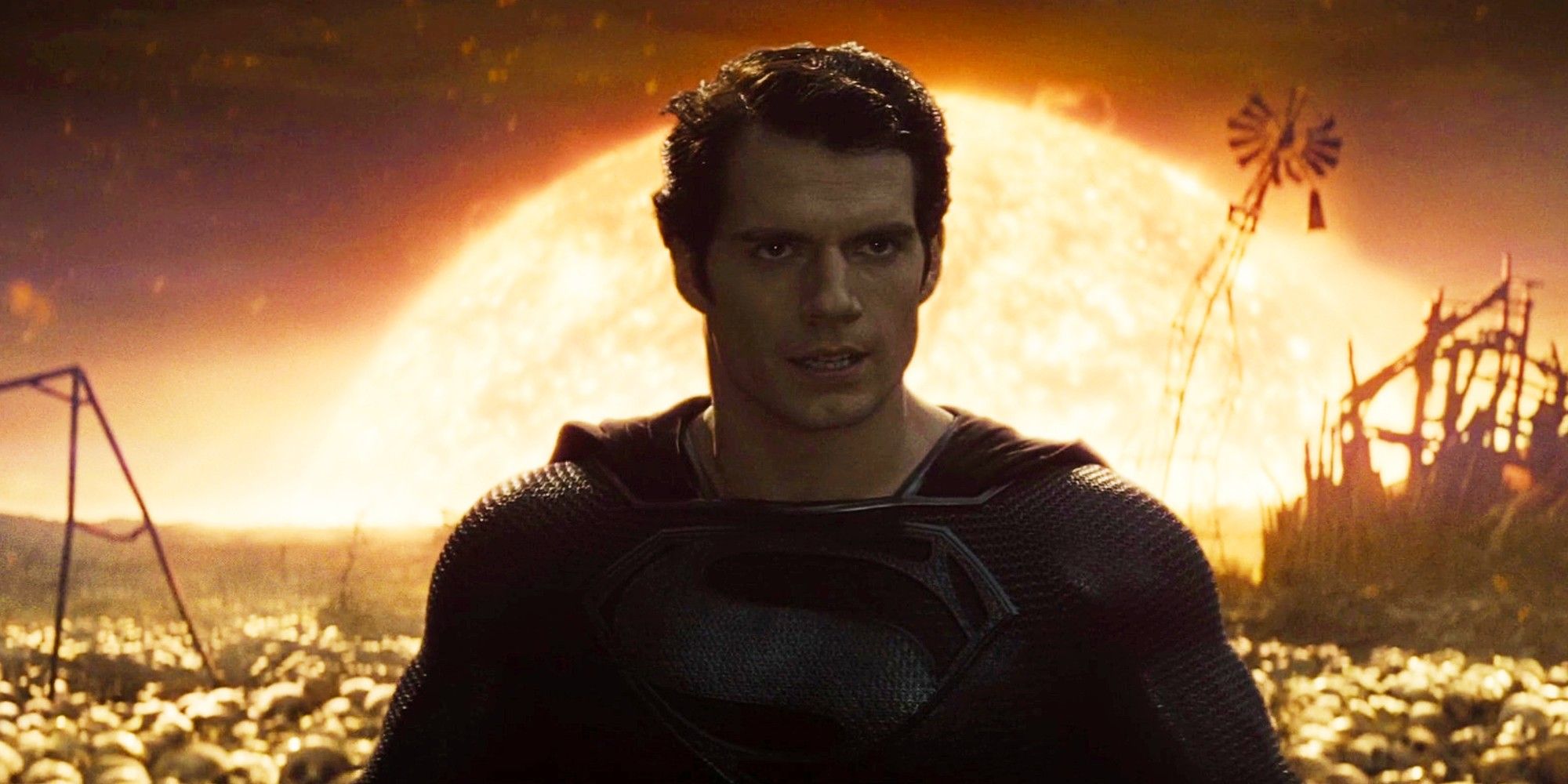 Henry Cavill in Man Of Steel in field of skulls