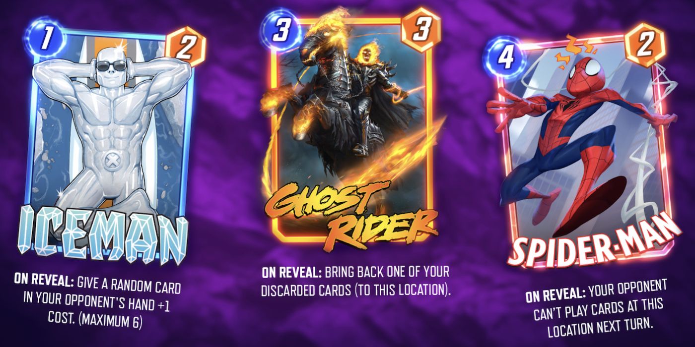 Spider-Man, Iceman and Ghost Rider Cards in Marvel SNAP
