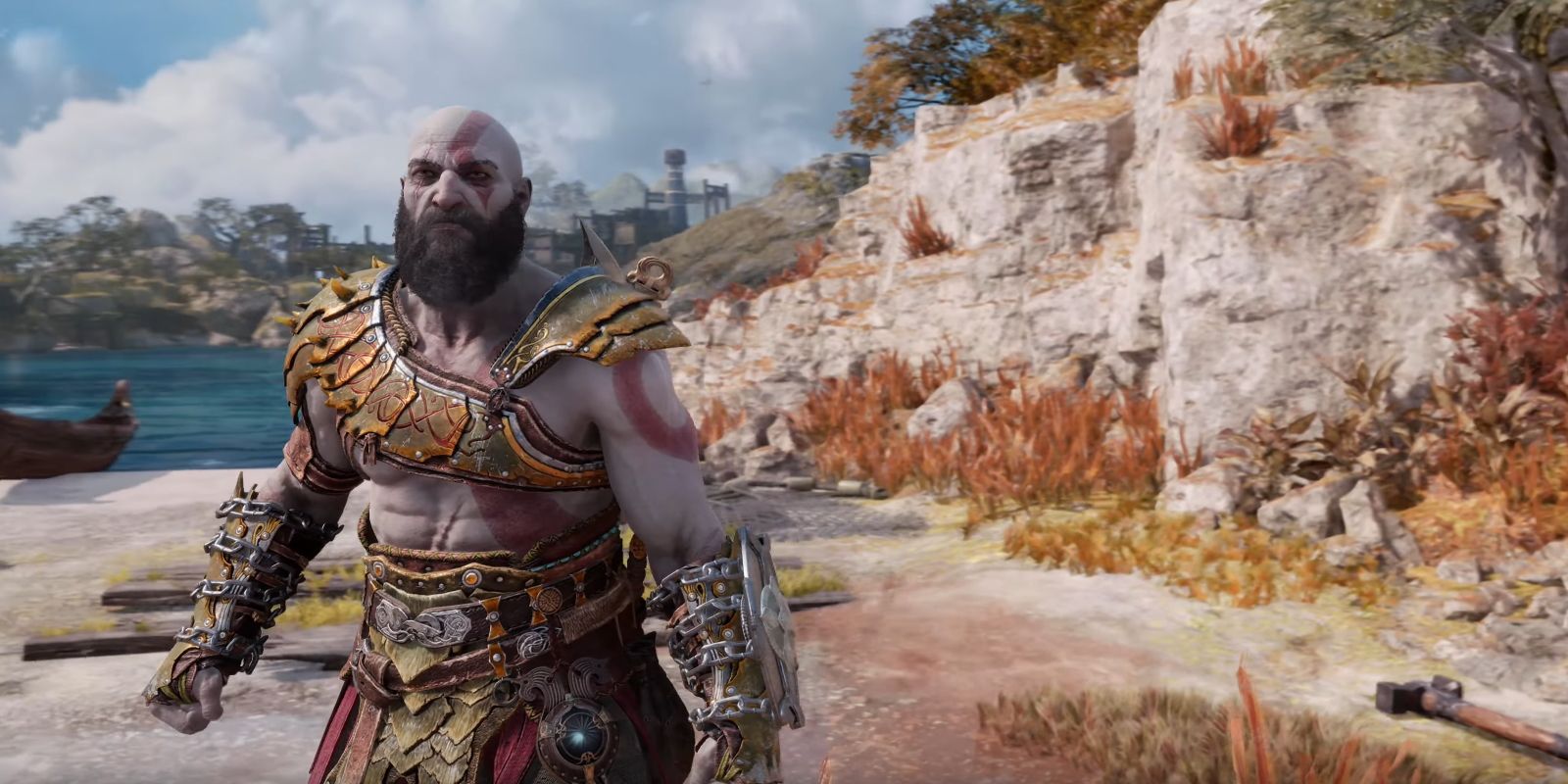 Kratos wearing the Hunter Set in God of War Ragnarok.