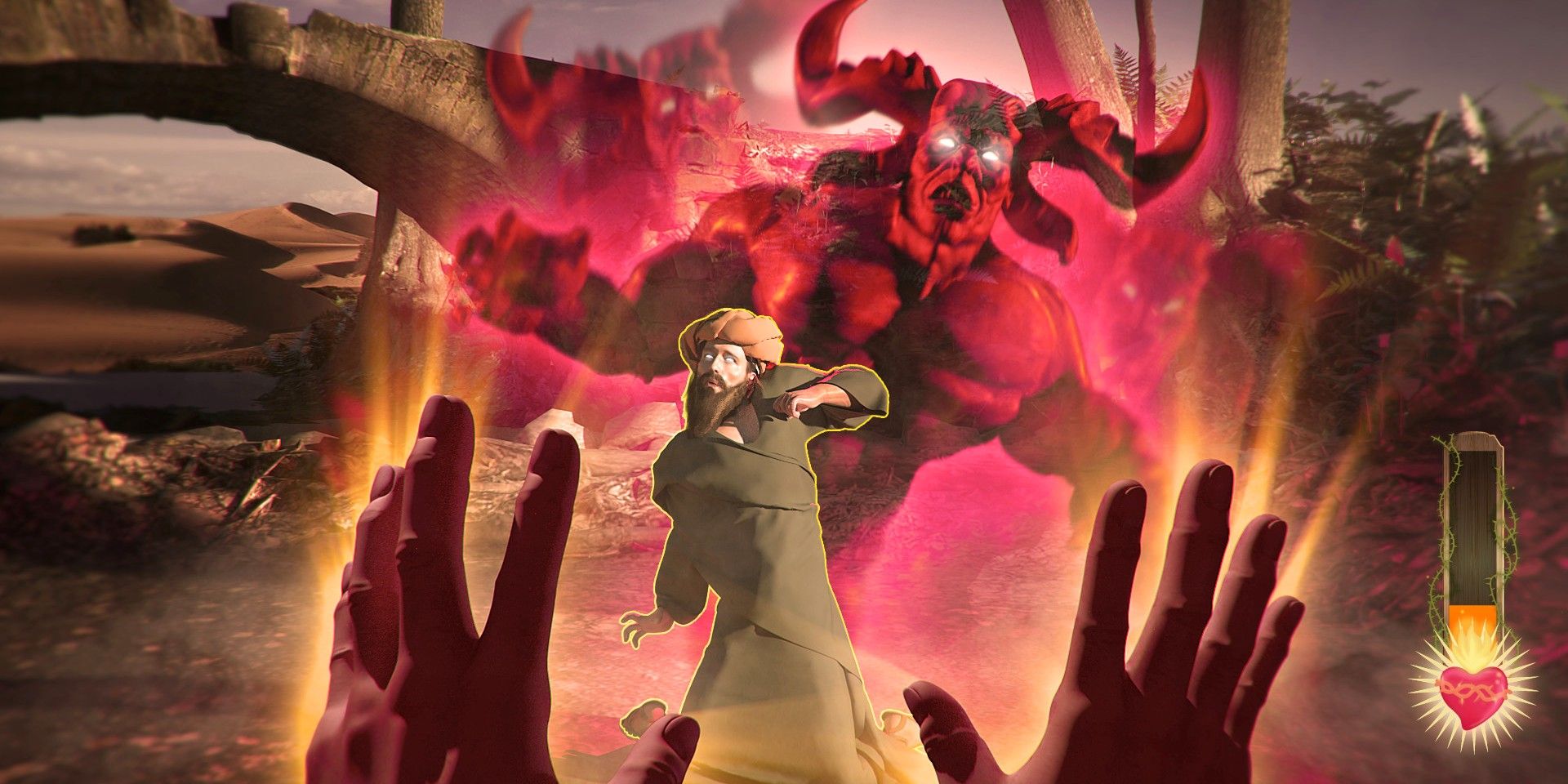 I Am Jesus Christ gameplay showing the player exorcising the devil from a human.