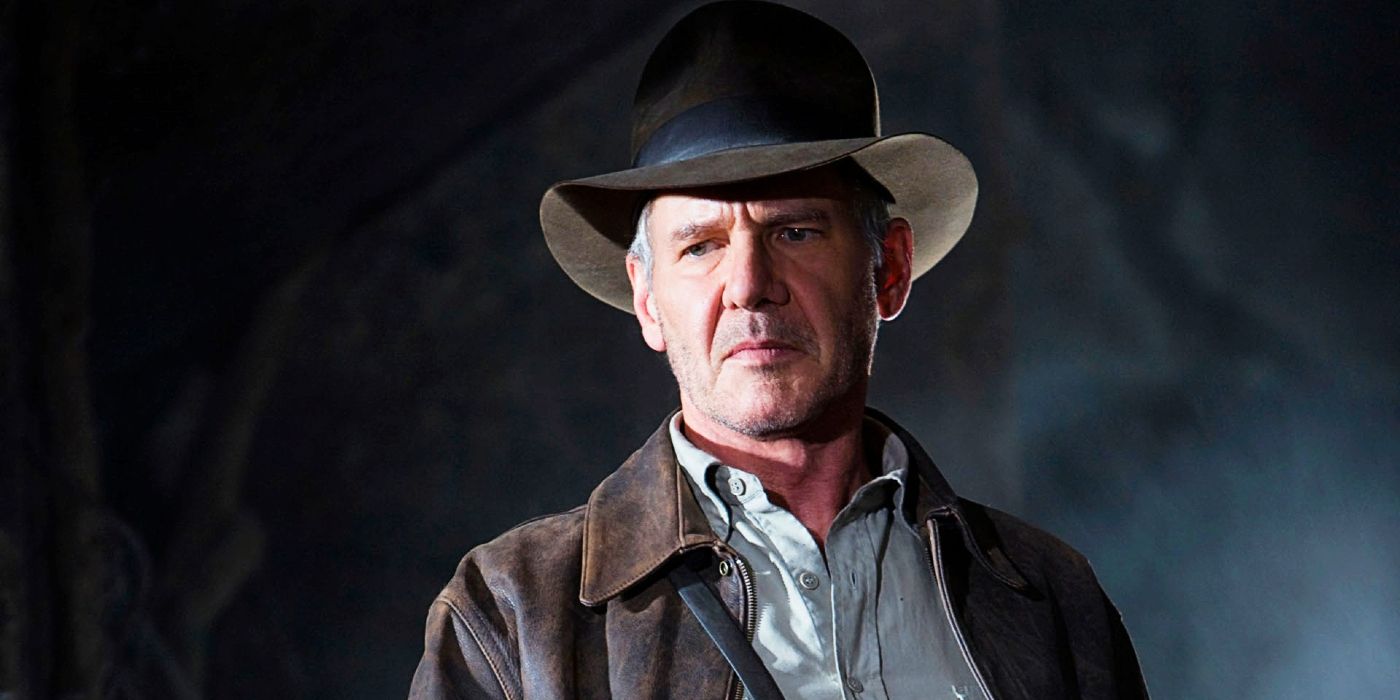 Harrison Ford as Indiana Jones looking down in costume