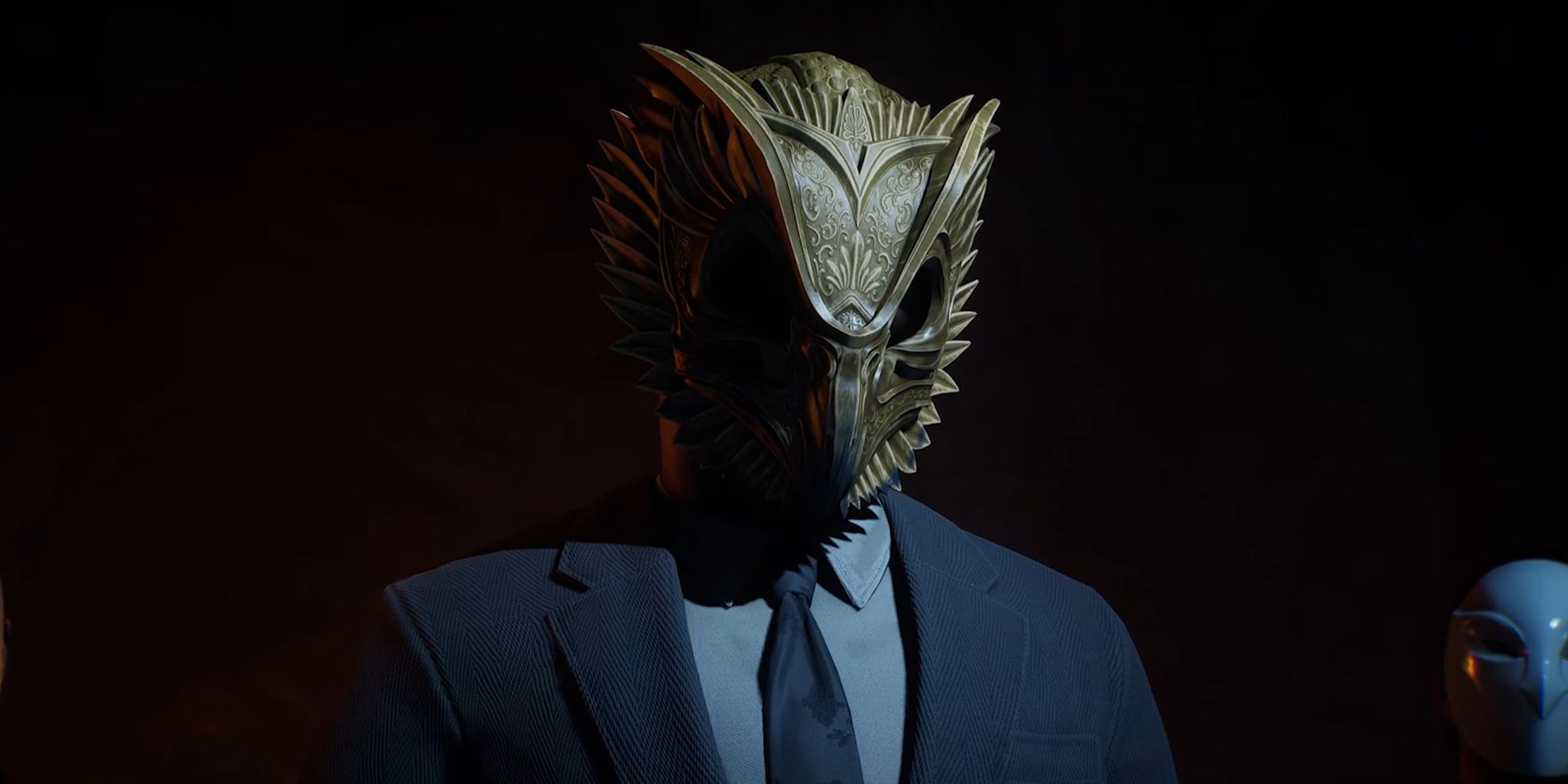 Jacob Kane as the Voice Of The Court in Gotham Knights head and shoulders image wearing owl mask