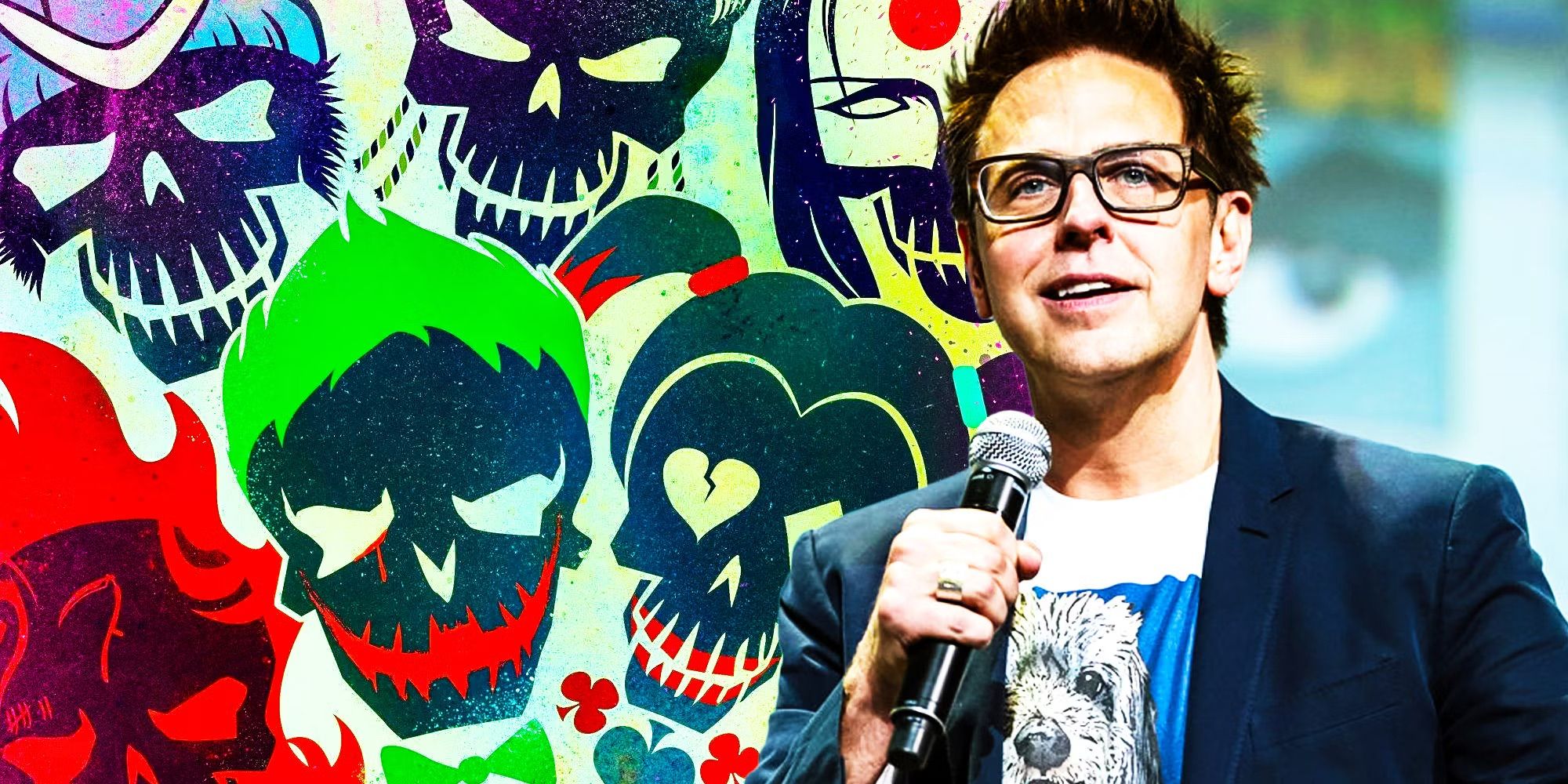 Custom image of the character logos for 2016's Suicide Squad and James Gunn.