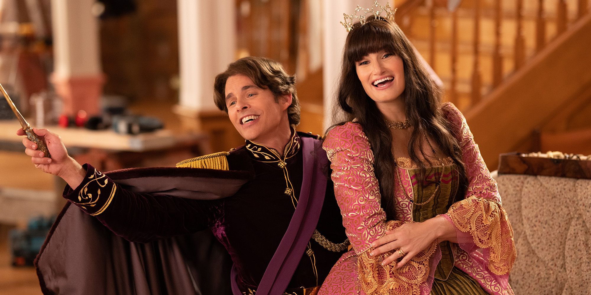James Marsden as Prince Edward and Idina Menzel as Nancy Tremaine in Disney live-action DISENCHANTED