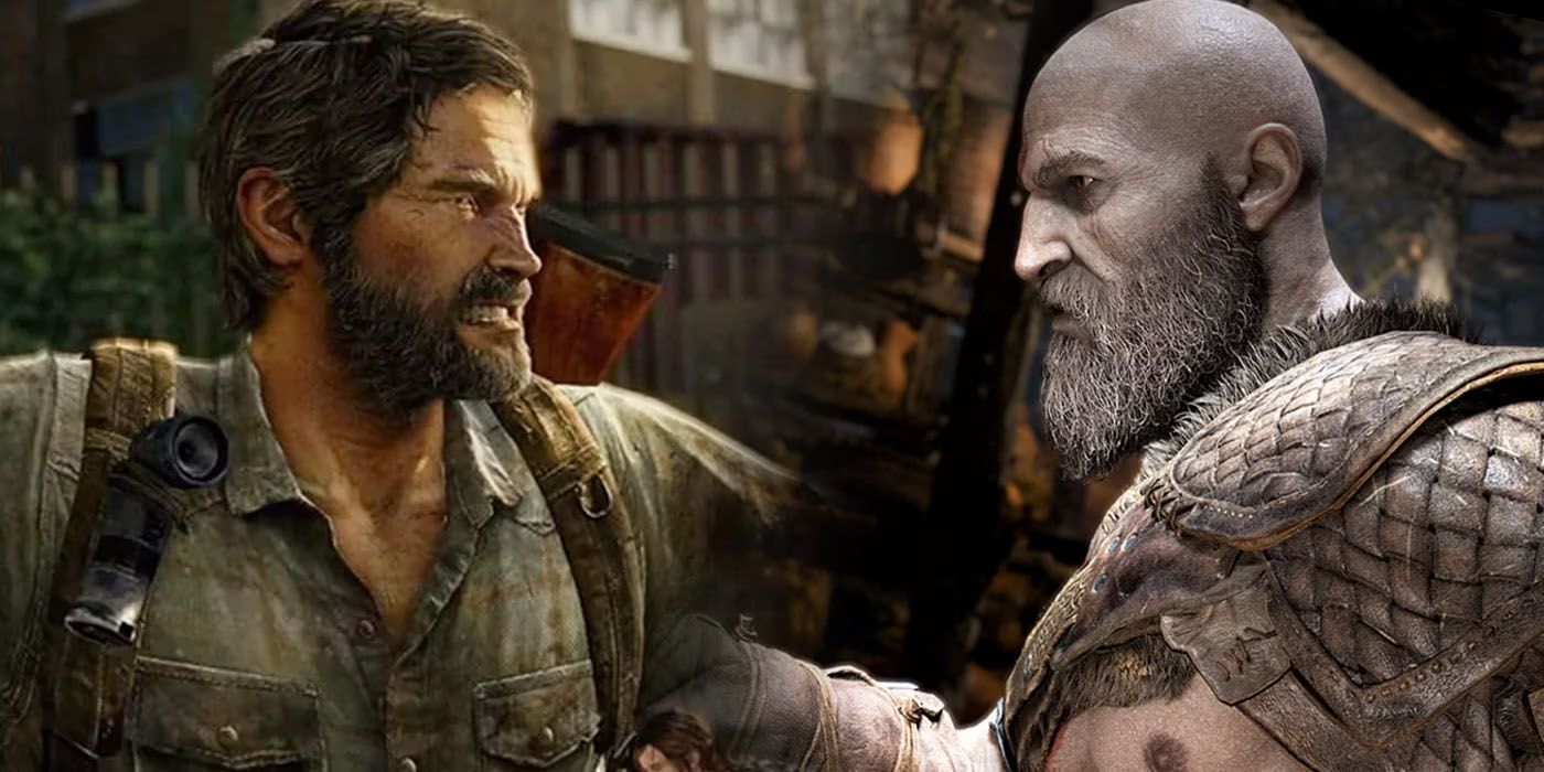Joel from The Last of Us stood opposite Kratos from God of War.
