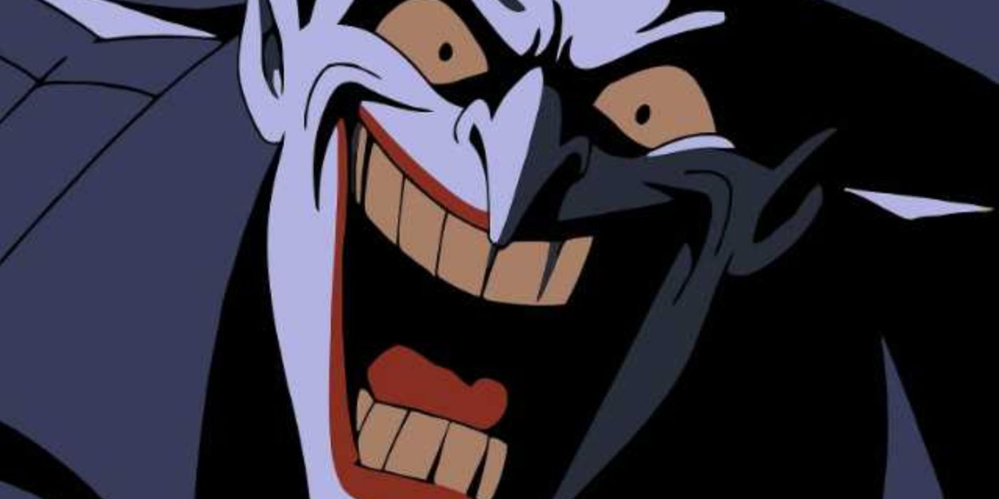 A close-up of the Joker laughing maniacally in Mask of the Phantasm.