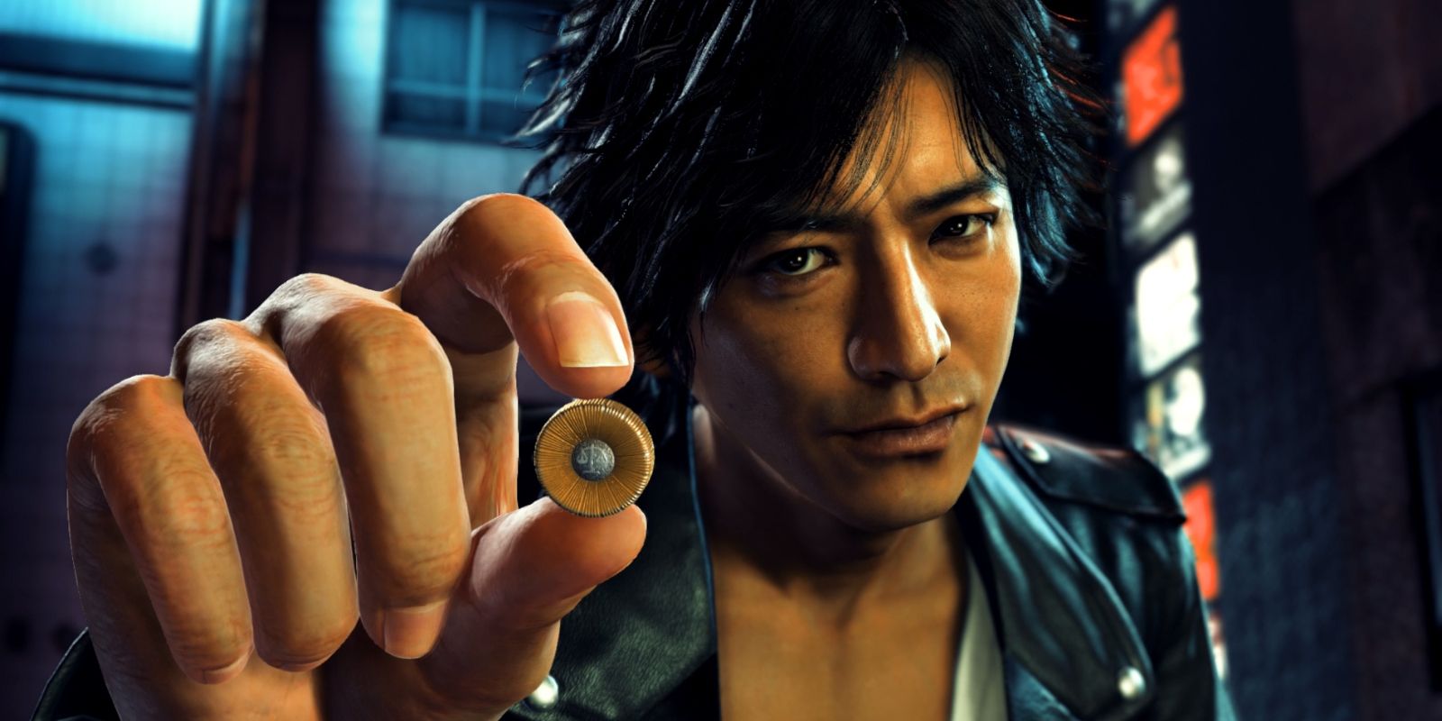 Detective Yagami shows off a lawyer badge in Judgment