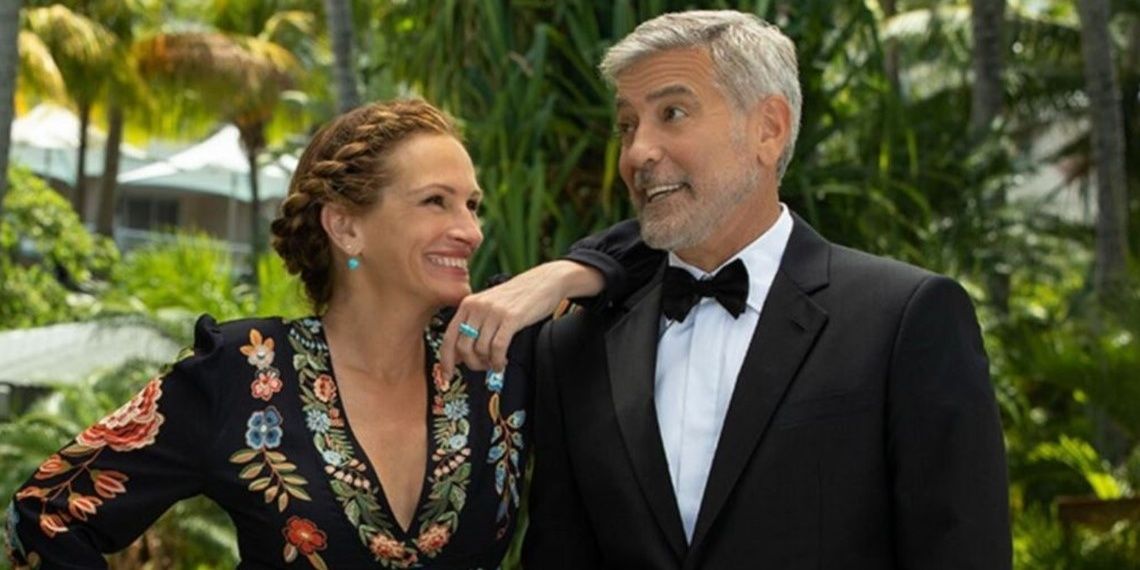 Julia Roberts e George Clooney rindo em Ticket to Paradise 