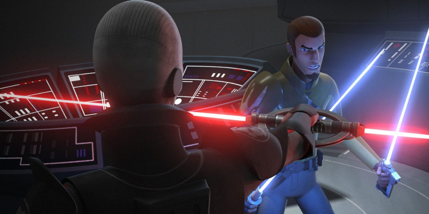 Kanan Jarrus e Ezra Bridger lutando contra o Grande Inquisidor em Rebels