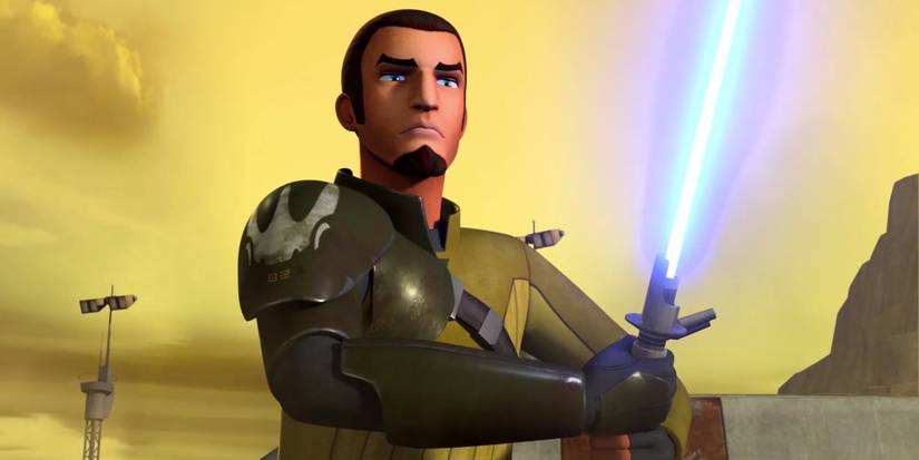 Kanan Jarrus wielding his blue lightsaber in Star Wars Rebels season 1, episode 1 "Spark of Rebellion."