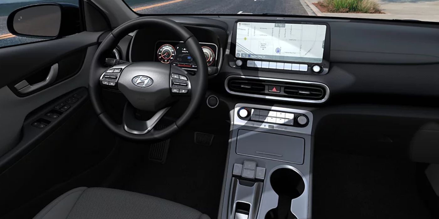 Hyundai Kona Electric infotainment screen and interiors