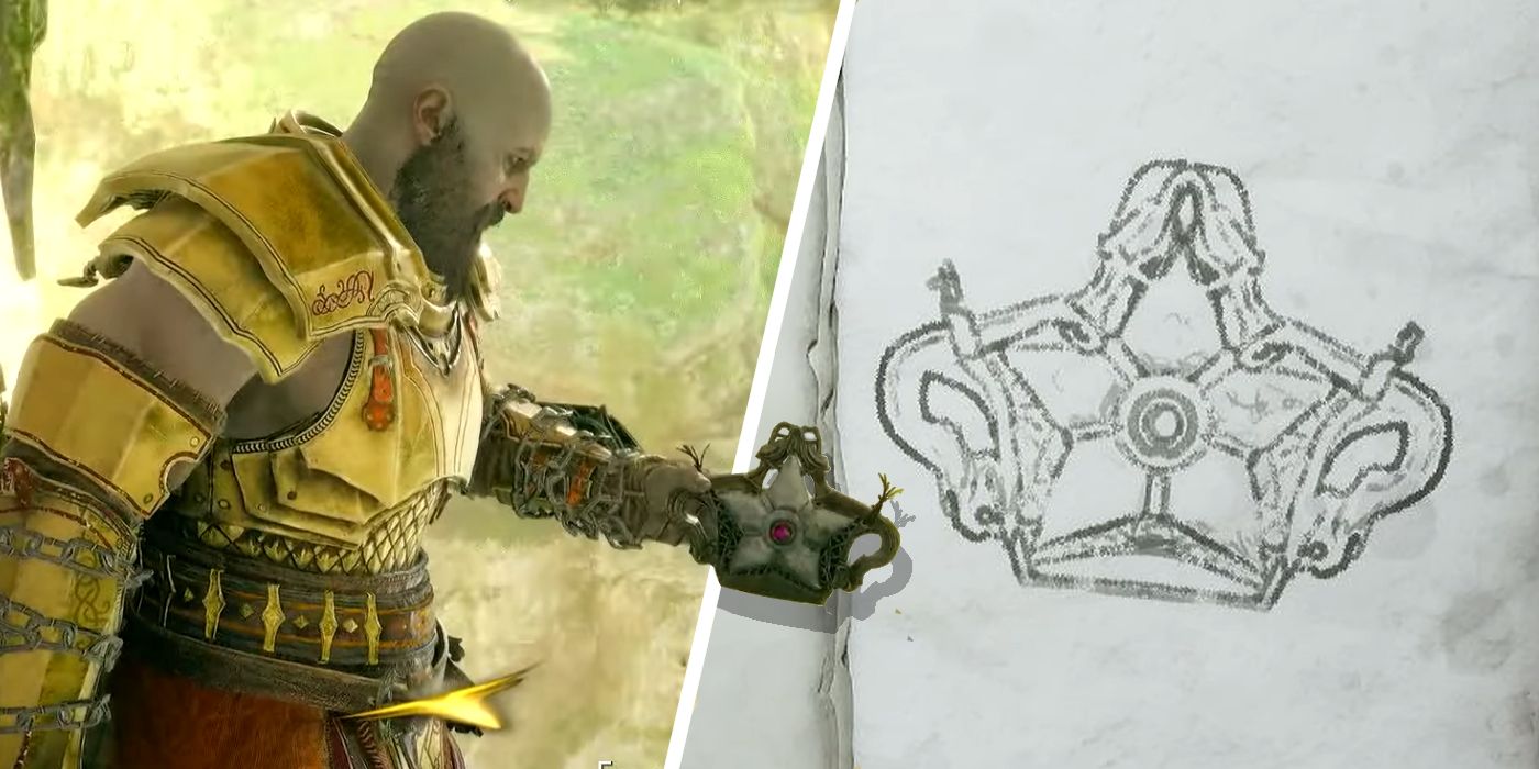 Kratos Holding Kvasir's Family Crest in God of War Ragnarök