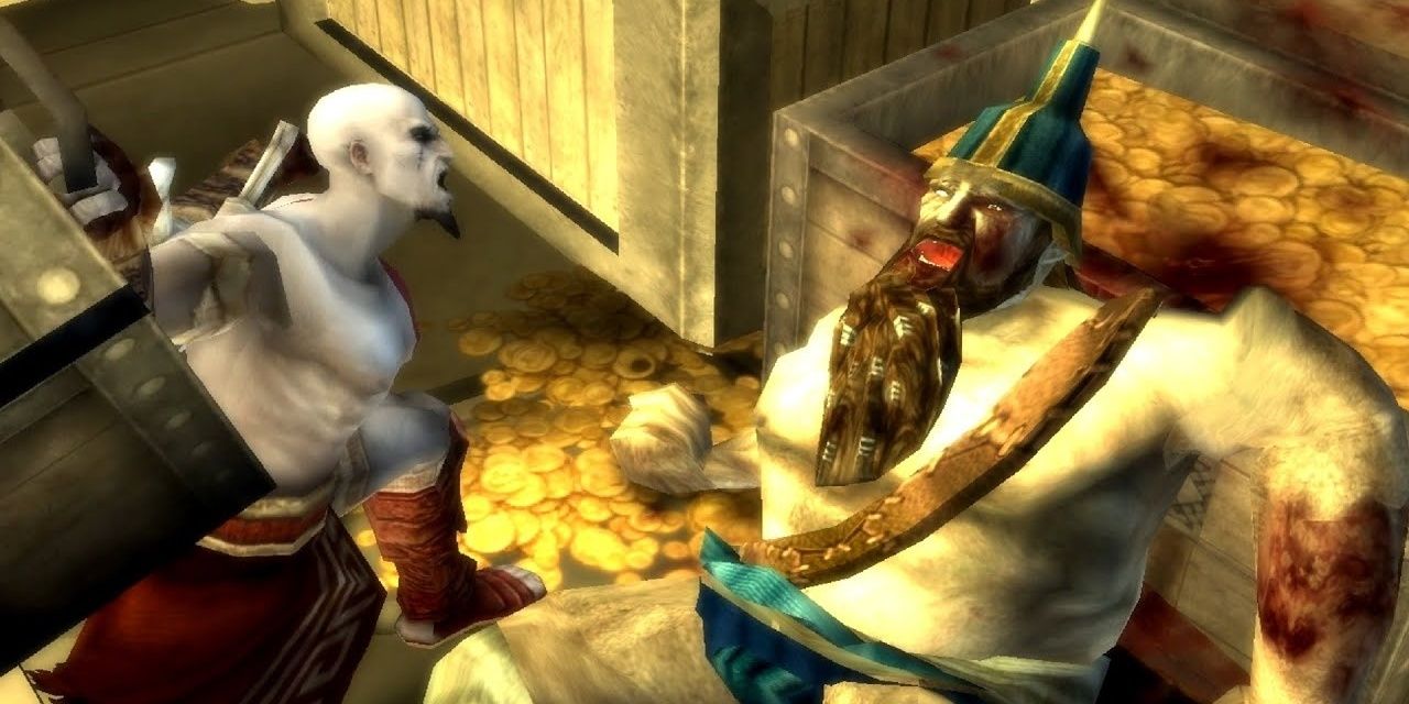 Kratos killing the Persian King in God of War Chains of Olympus 