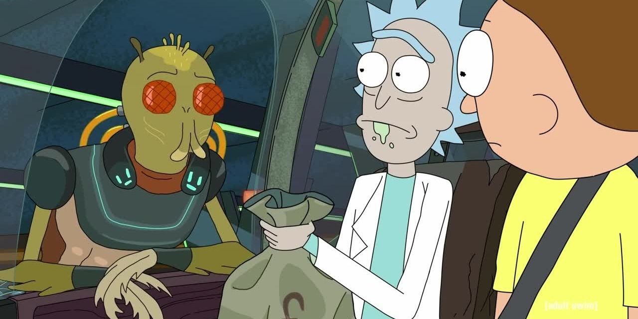 Krombopulos Michael conversando com Rick e Morty