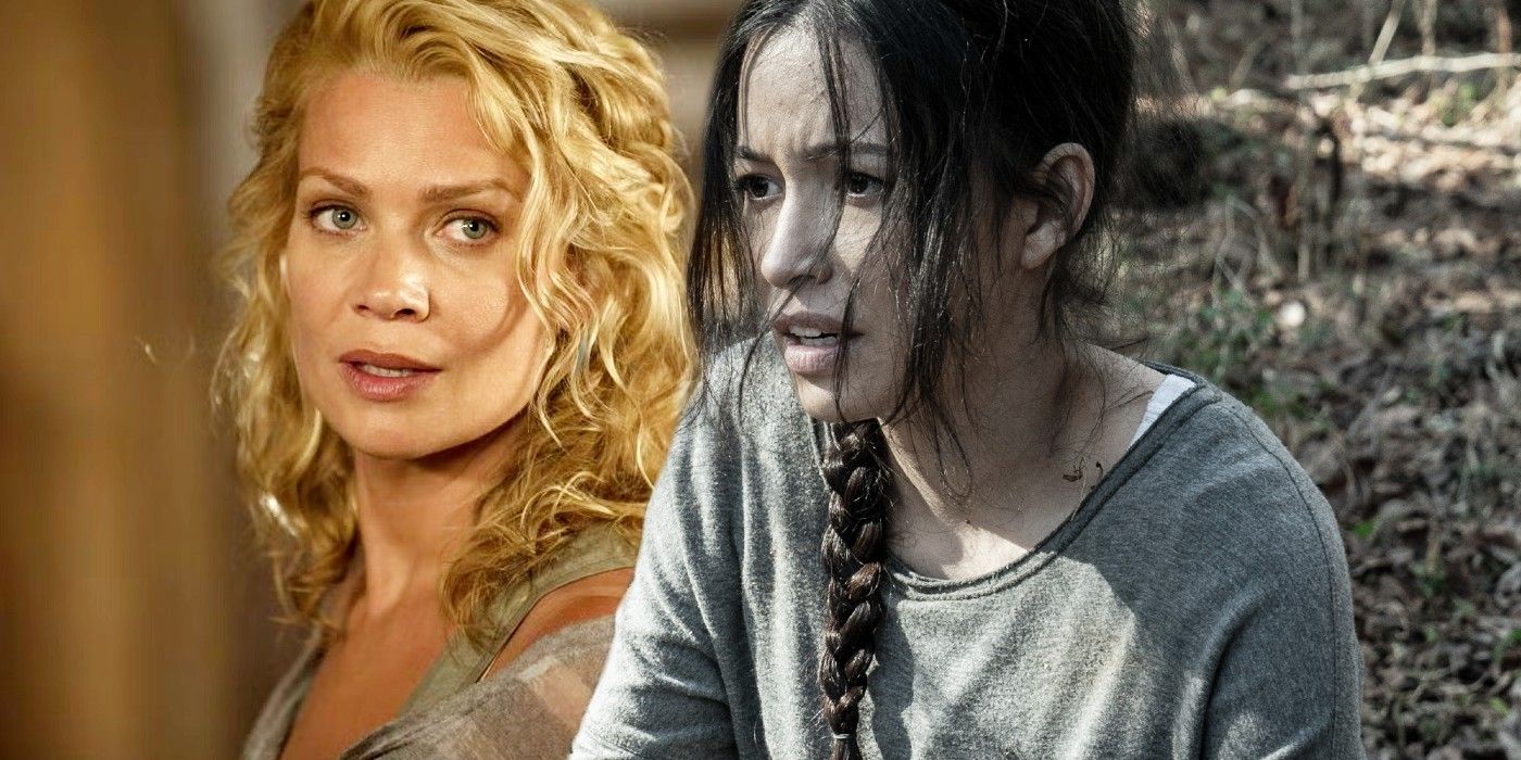 Laurie Holden as Andrea and Christian Serratos as Rosita in Walking Dead
