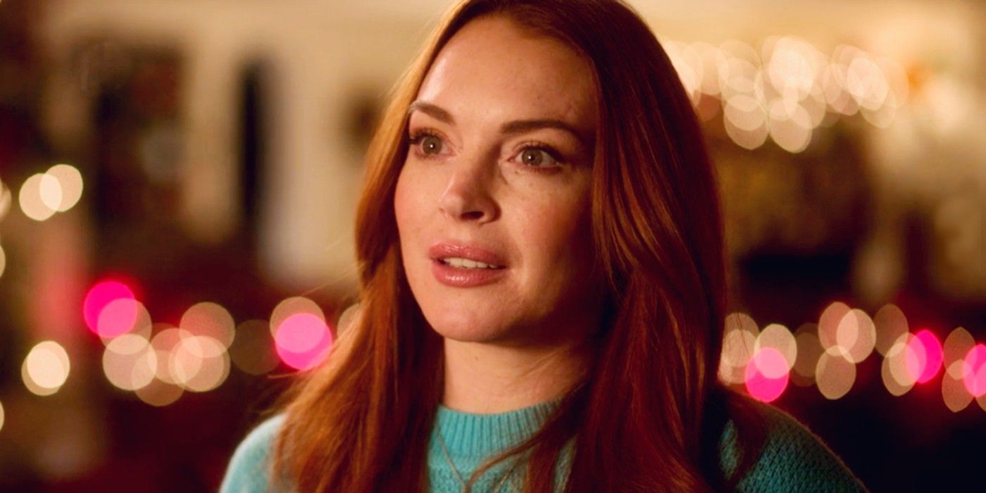 Lindsey Lohan looking off screen to the left in Falling Christmas