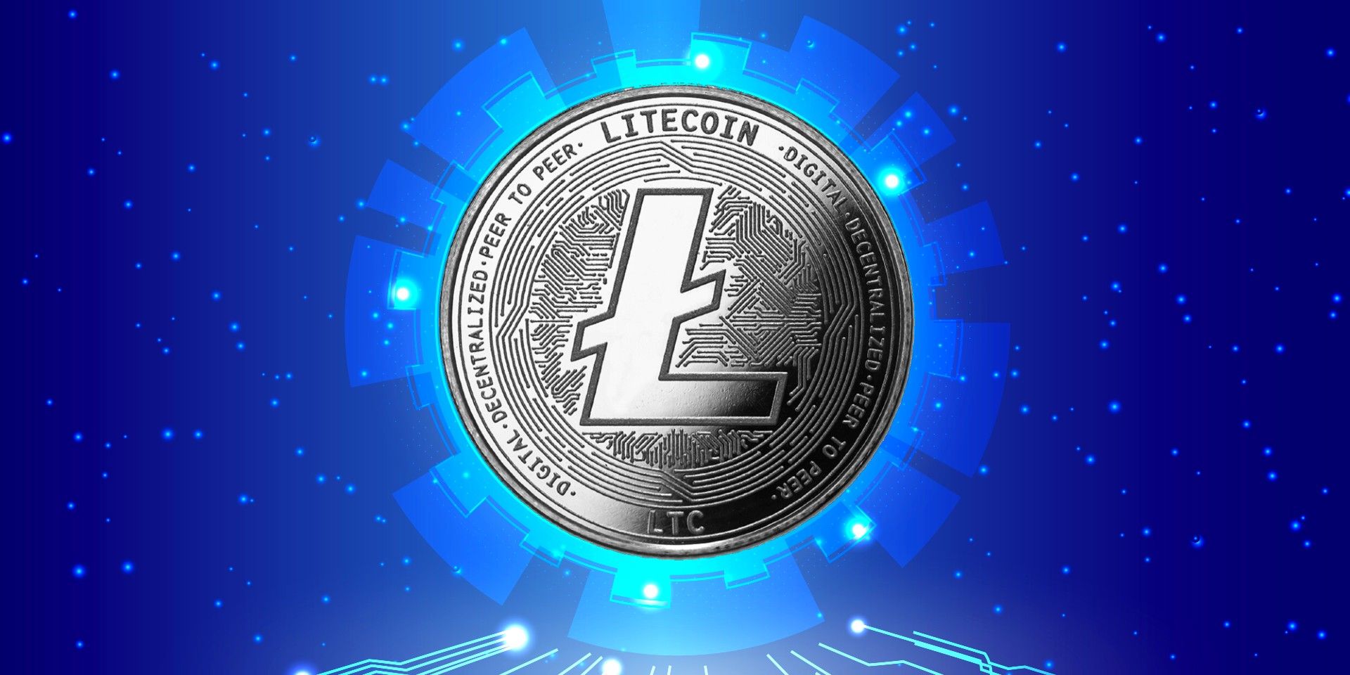 Logotipo de Litecoin sobre fondo digital azul